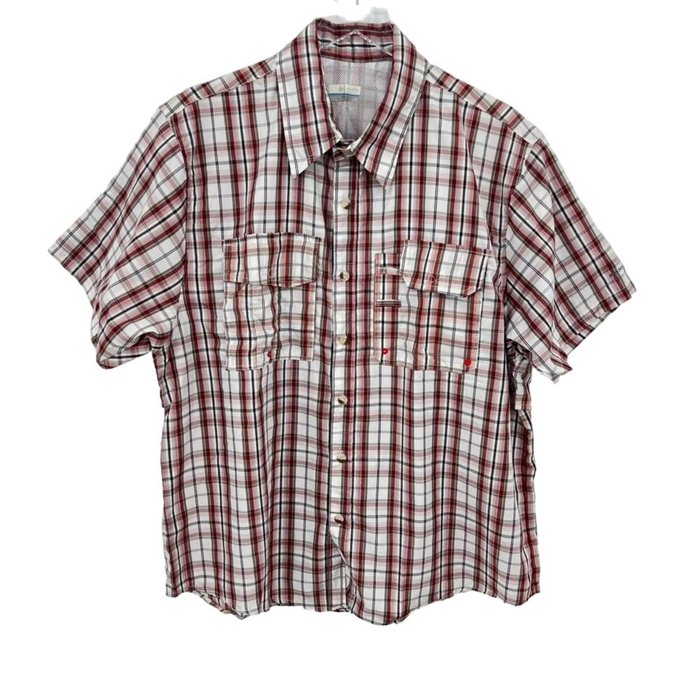 Columbia PFG Omni shade vented fishing shirt red plaid short sleeve large NEW